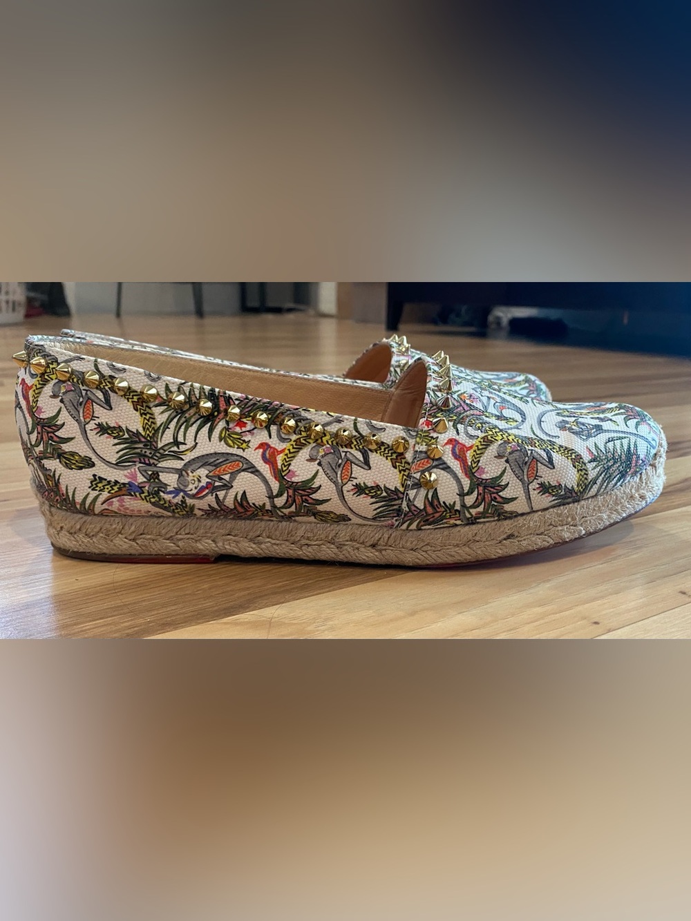 Christian Louboutin Ares Flat Loubi Jungle Spiked Espadrille. Size 9 EUC. - Picture 6 of 16